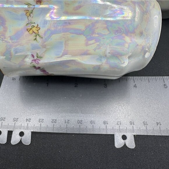 Vintage Czech Lusterware Floral Lidded Mugs Set of 2 Gold Handle Iridescent - Picture 11 of 11